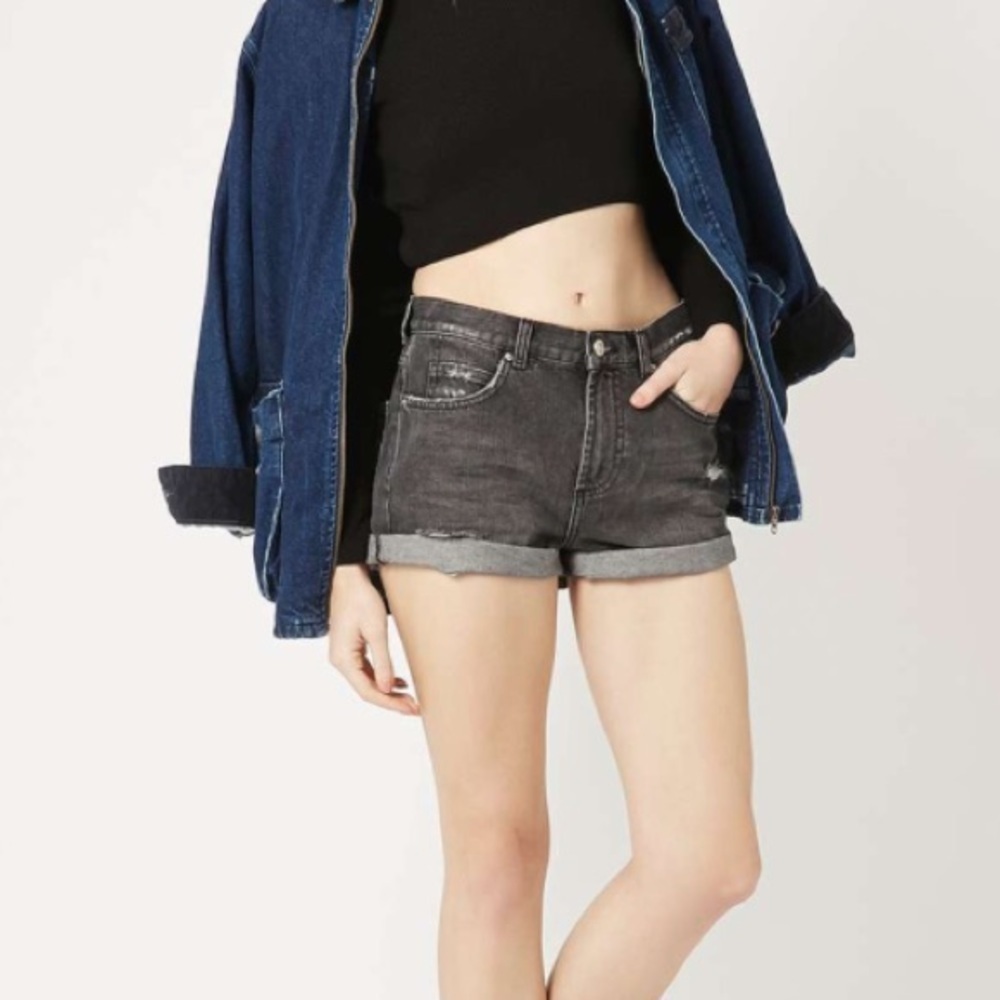 Topshop Moro Rosa Distressed Faded Black Shorts 6